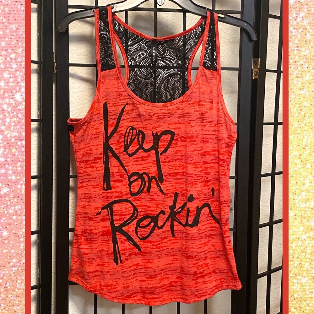 “Keep On Rockin” lace-back tank top